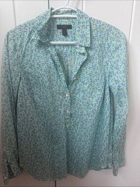 J. Crew Mint Green Floral Button-Up Blouse